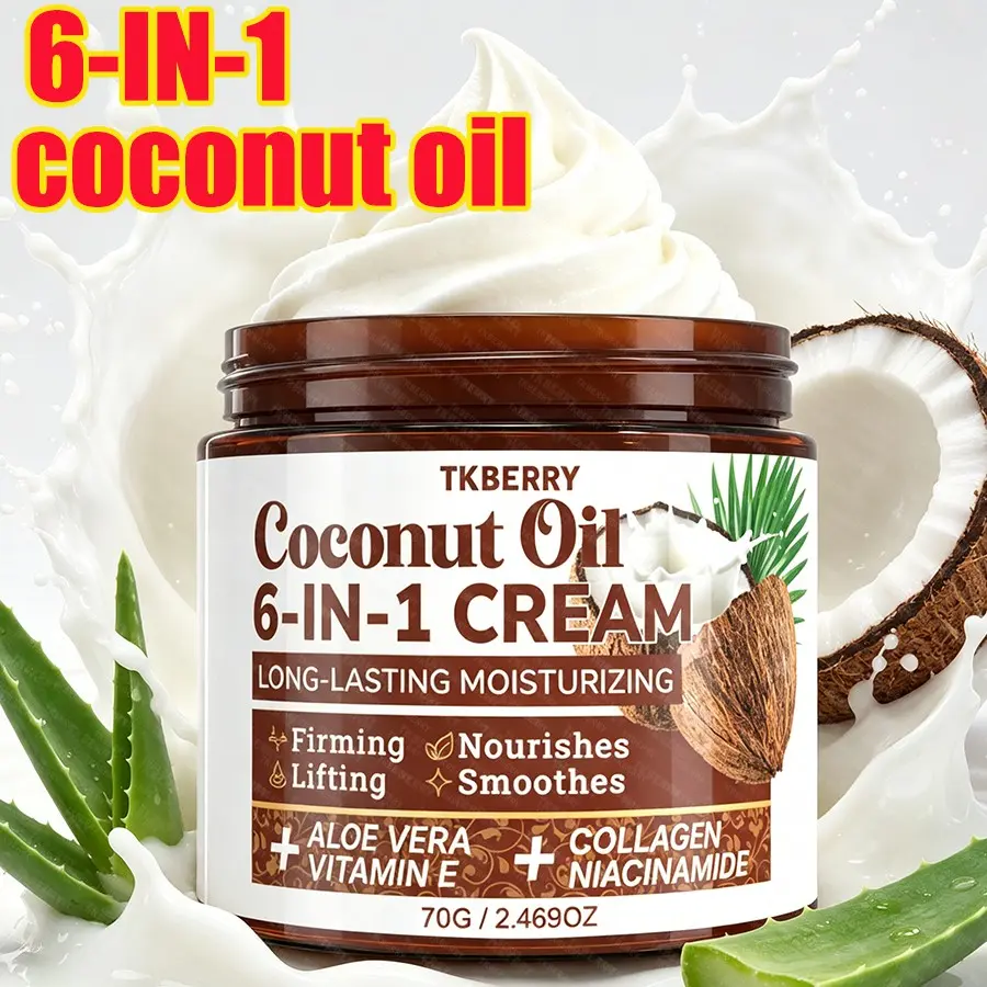 70G 6 IN 1 Coconut Oil Cream Cream,Body And Face Moisturizing Coconut Oil Cream, with Vitamin E 、nicotinamide、Aloe,lift and firm skincare,lightweight and non-greasy, Make the skin look clearer and brighter, for All Skin Types Also The best choice for gift