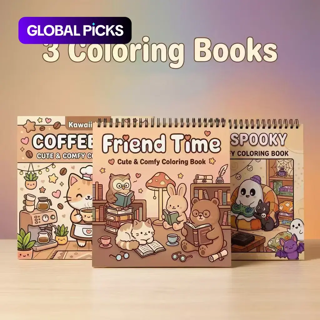 Adult Coloring Book - 3pcs Coffee, Cozy Spooky, Friendship & Vivid Themes - Vivid & Colorful Designs - Opaque Paper with Stunning Illustrations - For Halloween, Christmas, Birthdays Gifts - Fun Activity for Beginner and Enthusiasts #GLOBAL PICKS