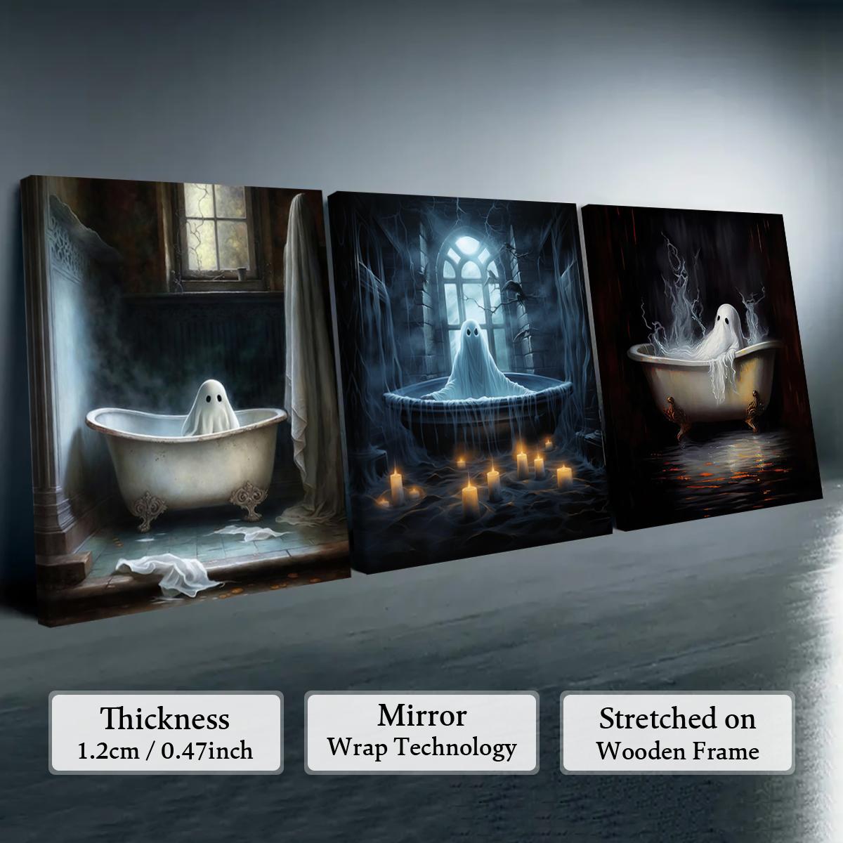 Skull Pattern Canvas Painting, 3 Counts/set Creative Wall Art Poster, Wooden Wall Art, Wall Art Decor for Home Living Room Bedroom Office