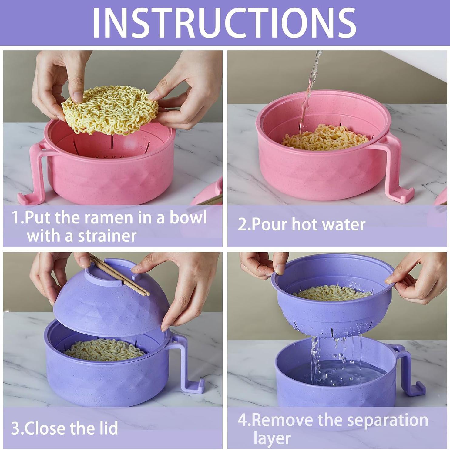 Ramen Bowl Set, 2 Sets Including Bowl & Lid & Spoon & Chopsticks & Fork, Portable Tableware Set, Dinnerware Set for Home Office Dormitory, Tableware Kit, Dinnerware Service Set, Ramen Noodle Tableware