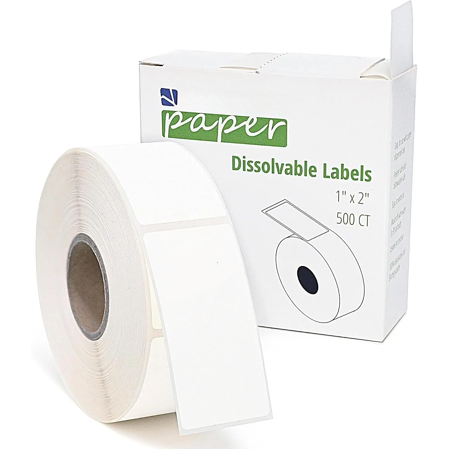 500 Dissolvable  Labels, 1 x 2 Inch Blank White for  Storage, Containers, Mason Jars, Freezer(1 Roll - 500 Labels)