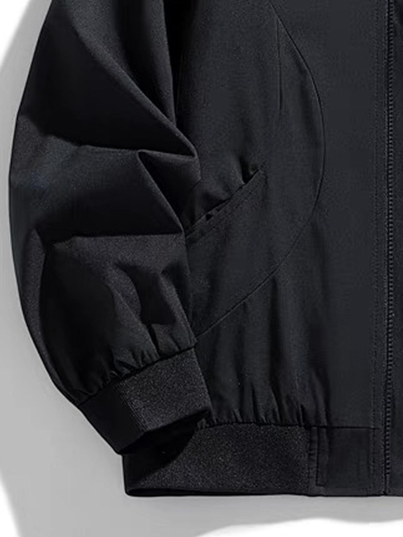 Men's Regular Fit Solid Baseball Collar Zip Up Jacket, Casual Fashion Comfy Lightweight Outerwear for Spring & Fall, Men's Clothes for Daily Wear, Coats, Menswear