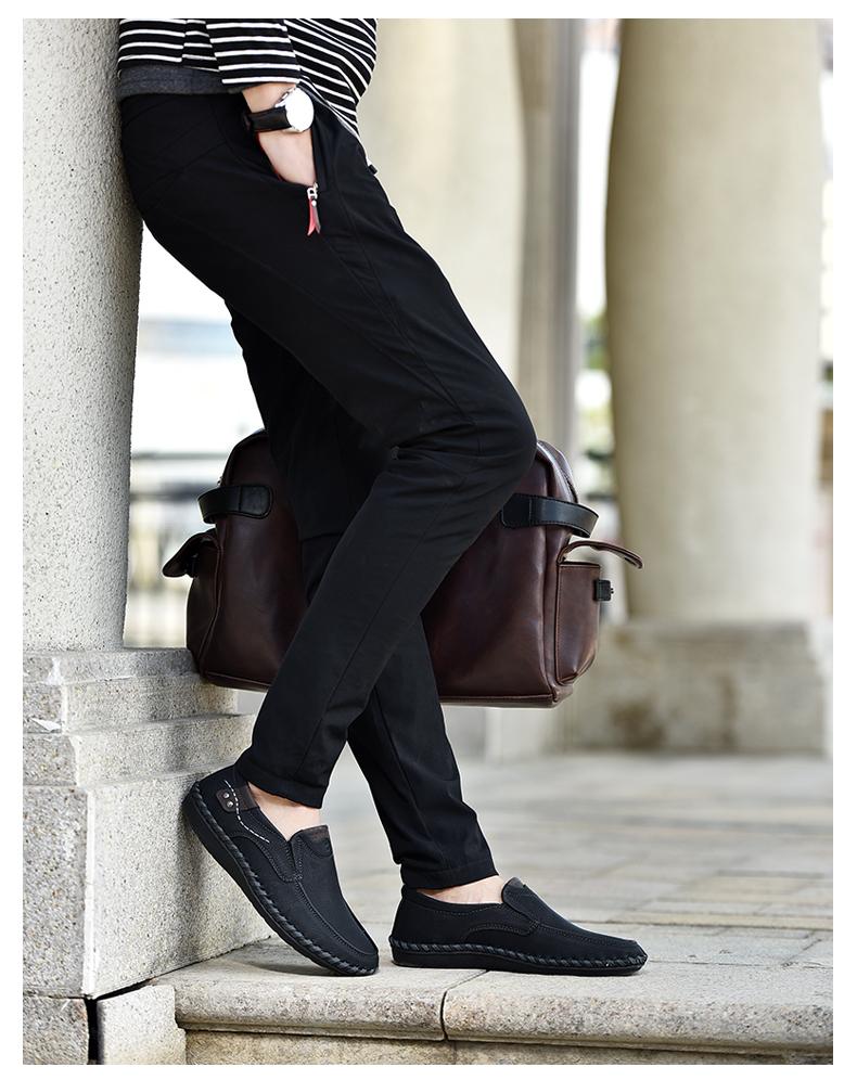 Men's Hand-sewn Flat Loafers Suitable for Office and Business Occasions