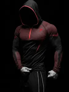 Men's Hooded Long Sleeve Workout Top, Quick-Dry Breathable Tight Fit, Muscle Definition, Indoor Gym, Outdoor Running, Comfortable