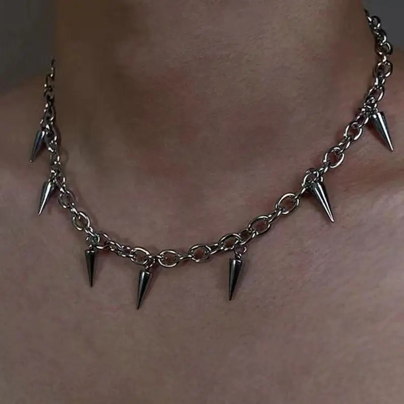 Stainless Steel Rivet Pendant Choker Necklace with Resin - Punk Gothic Hip Hop Bag Charm, Unisex Luggage & Bag Accessory, Men's Jewelry, Necklaces, Punk Aesthetic, Charms Choker Necklace, Men's Accessories