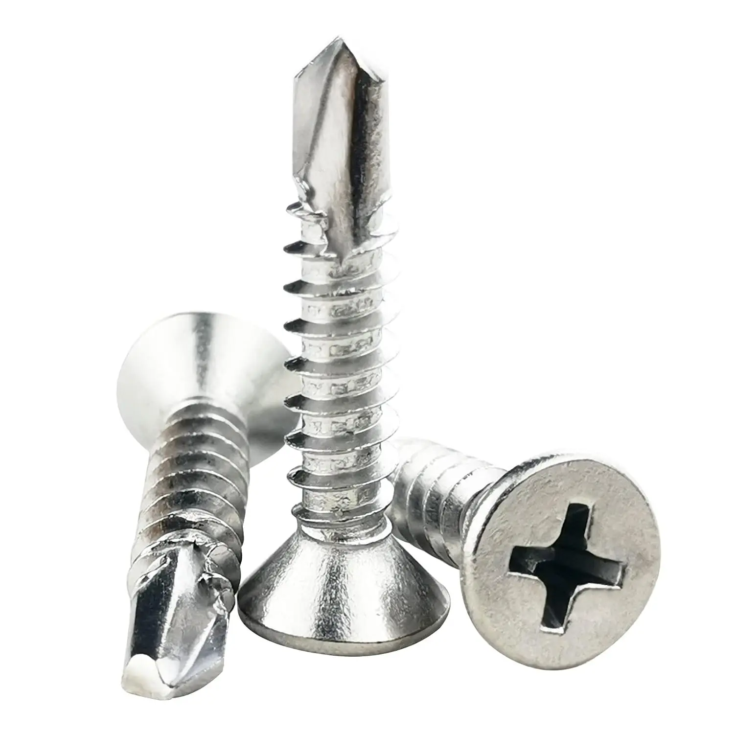 60 count #10 x 1 Sheet Metal Self Drilling Screws,410 Stainless Steel Flat  Screws Phillips  Self-Tapping Screws High-Strength  Sheet Metal Screws (1/2" to 1-1/4" )
