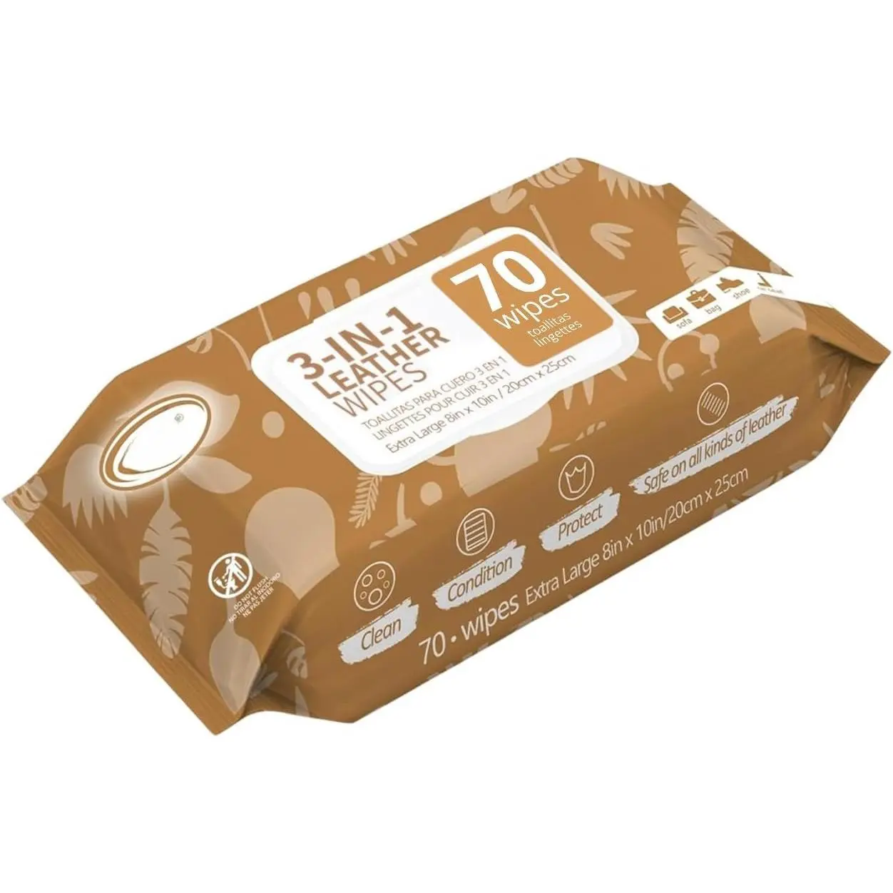 3in1 Leather Cleaner Wipes 70 Count,  8" x 10" Size | Clean Condition Protect Wipes for Leather Furniture, Purse, Shoes,  Interior Seat, Couch, Bags, Jackets and Vinyl