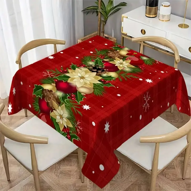 Plaid Christmas Tablecloth, Foldable Polyester, Easy Clean, Durable, Kitchen Dining Party Decor, Modern Holiday Table Runner, Decoration