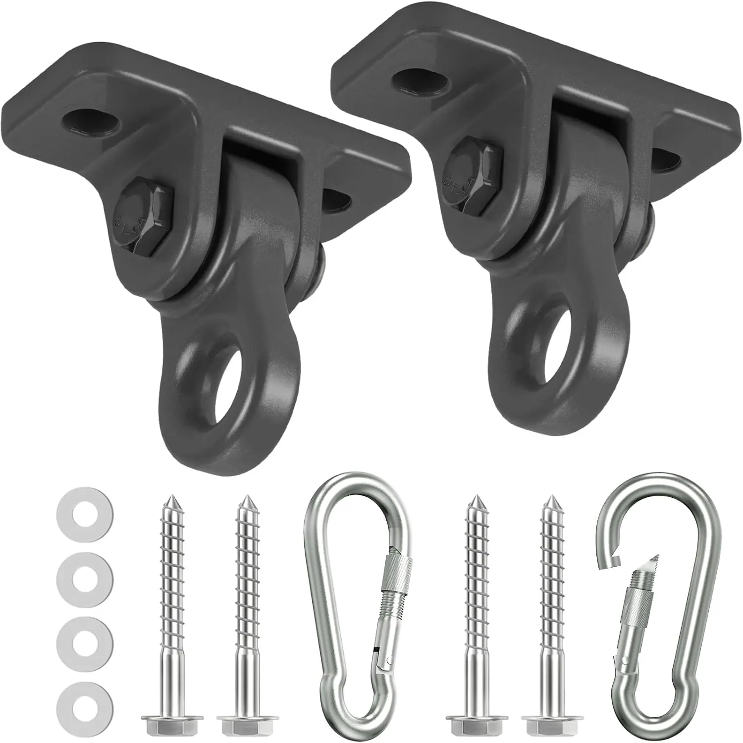 Heavy Duty Porch Swing Hangers Kit Swing Hardware Hooks 2 Pack Black - Aluminum Alloy Construction Dual Bearings 5000-pound Weight Capacity With Snap Hooks