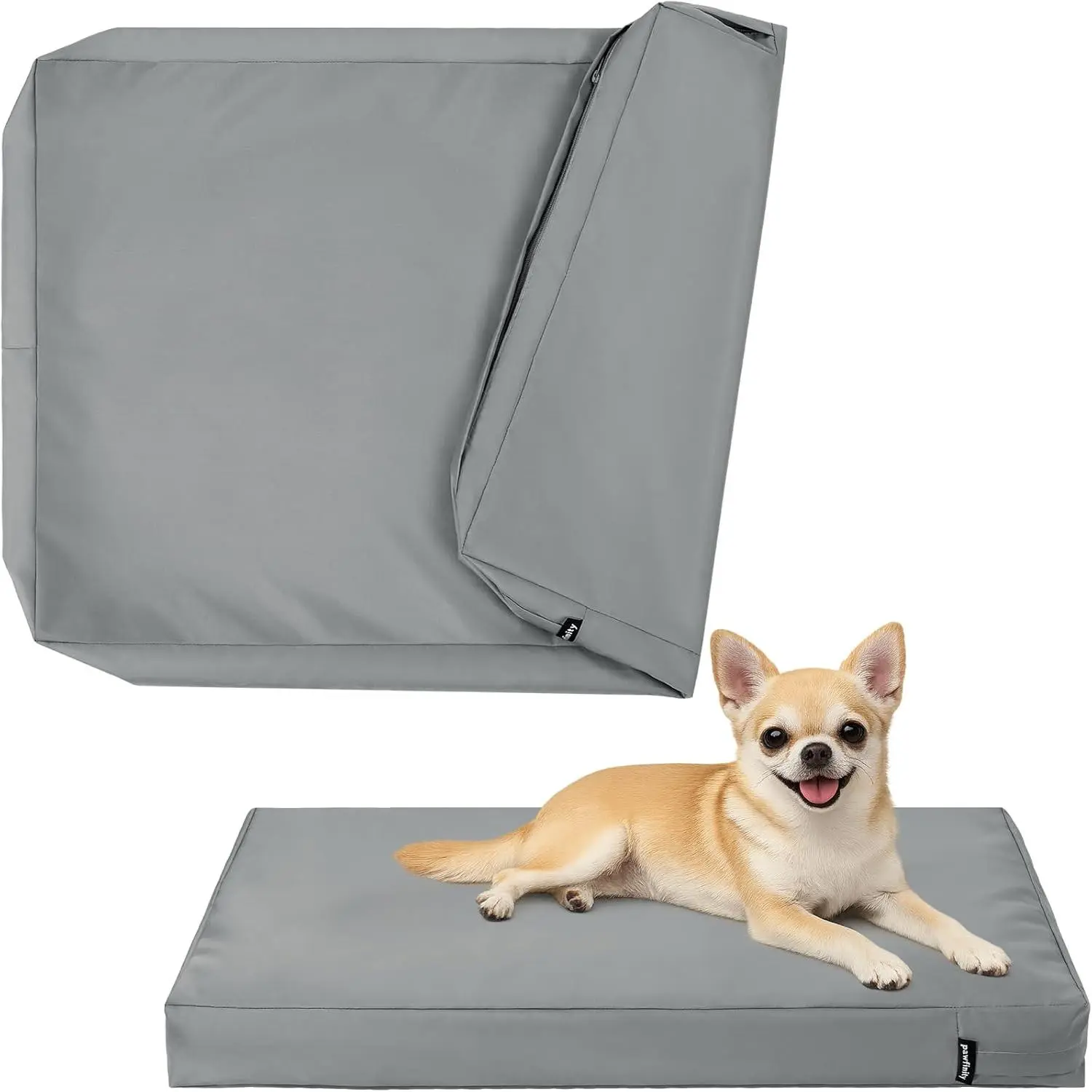Waterproof Dog Bed Cover Replacement for 24 Inch Crate, Washable Heavy Duty Oxford Pet Bed Cover with Zipper, XS 23x18x3, Indoor & Outdoor, Grey