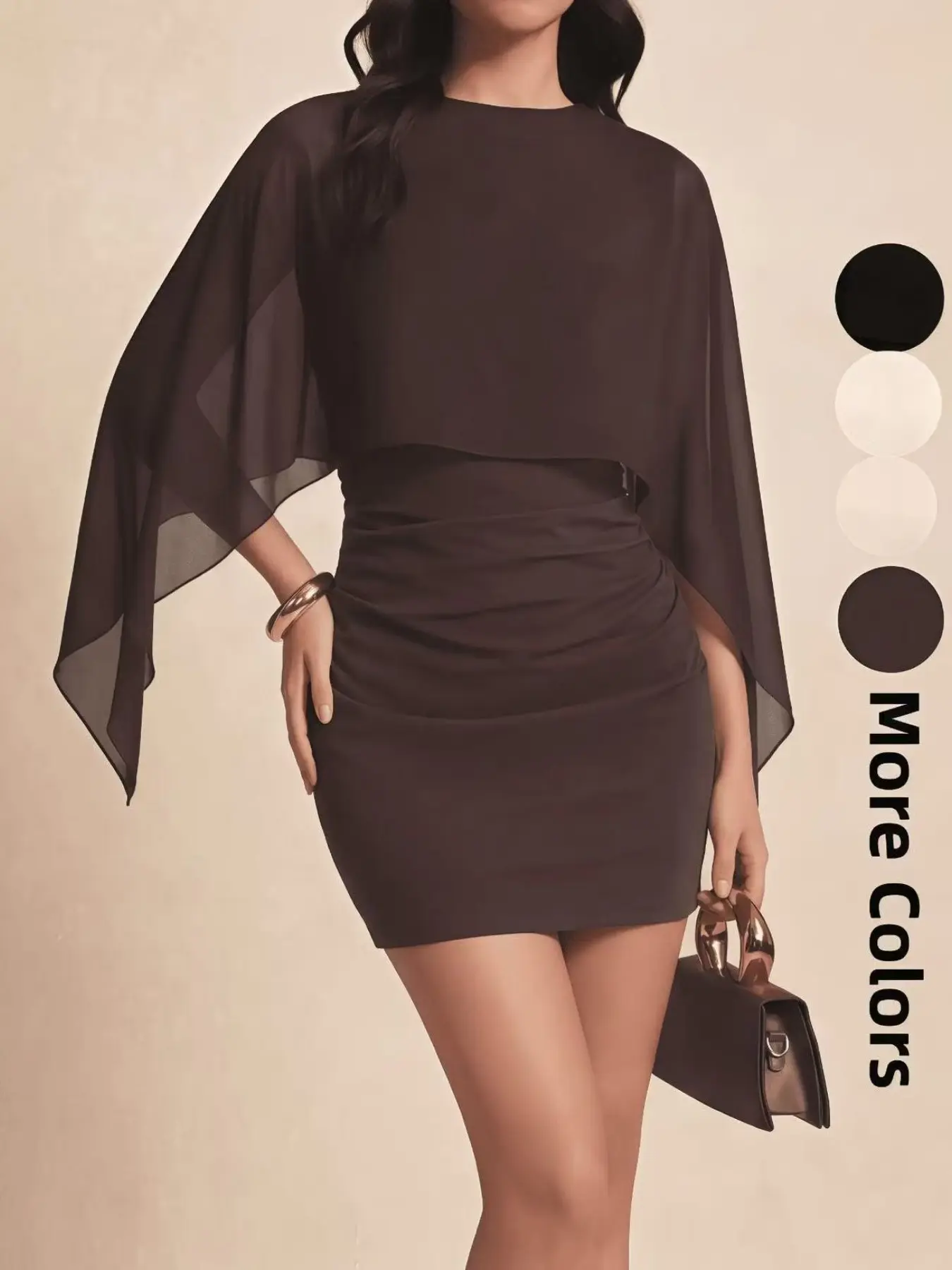 Elegant Chic Lady Dress with Batwing Sleeves, Lightweight Chiffon Wrap Neckline, Slim Fit, Perfect for Daily Wear, Parties, Casual Occasions
