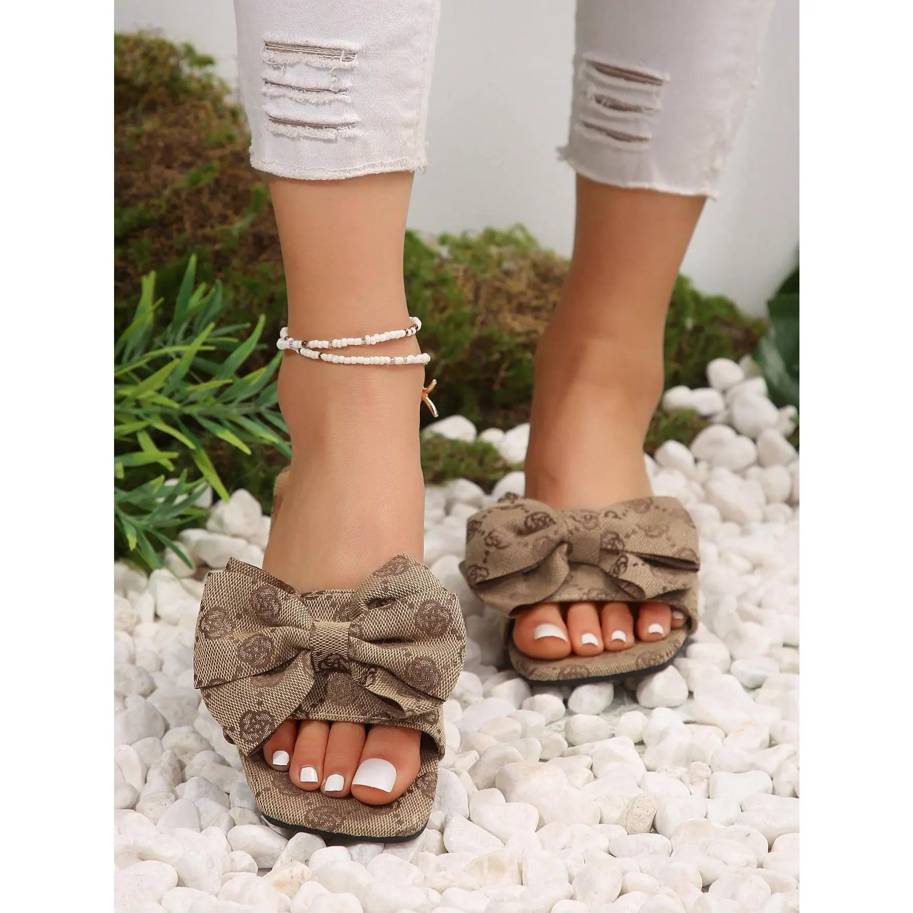 Leopard Bow Cute Sandals Fall Cheetah Cute Flats Vacation Sandals