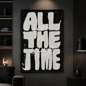 Modern Christian Wall Decor With "GOD. ALL. THE TIME. & GOOD. ALL. THE TIME. FAITH. ALL. THE TIME." - Black & White Minimalist Bible Verse Art In Beige/Gray/White - Vertical Inspirational Scripture Print For Home, Church, Prayer Room Decor, Christian Gift