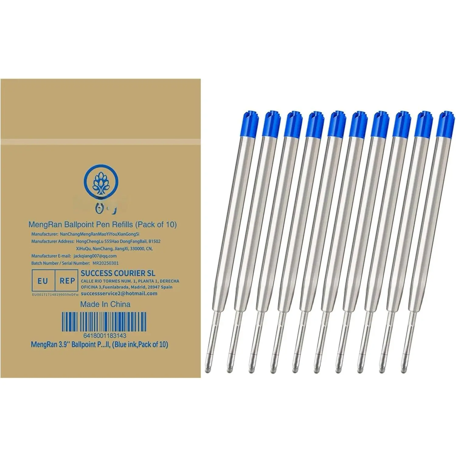3.9'' Ballpoint Ink Pen Refills,Blue Ink,Medium,10Pcs | Compatible with Parker Pen Refills, for Click Pens & Twist Pens