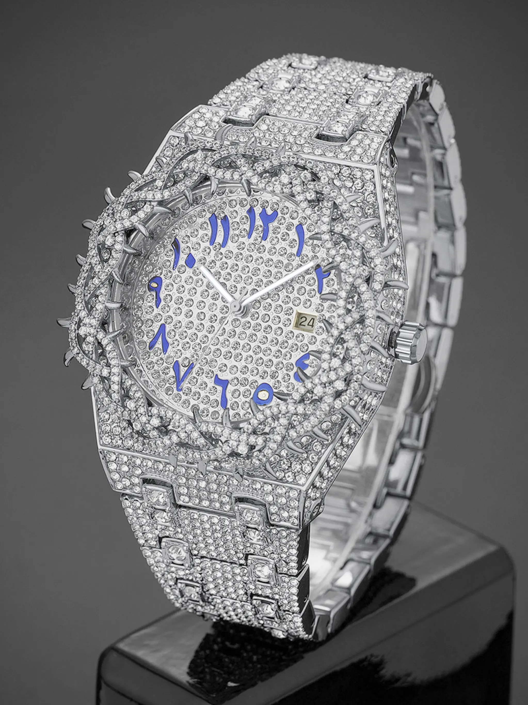 Men's Quartz Watch, New Full Rhinestone Band, Hip Hop Large Dial, Unique Zircon Inlay, Street Style, Adjustable Strap, Gift for Men