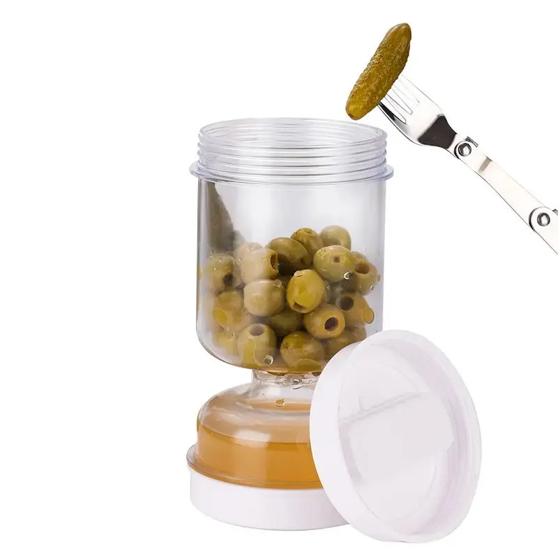 Sealed Leak-Proof Olive Container with Filter, Strainer, Ideal for Kitchen Storage, Reversible Pickle Jar for Food Preservation