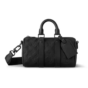 Louis Vuitton Keepall 25 Leather Travel Bag for Men – Monogram-Embossed, Adjustable Detachable Strap, Black