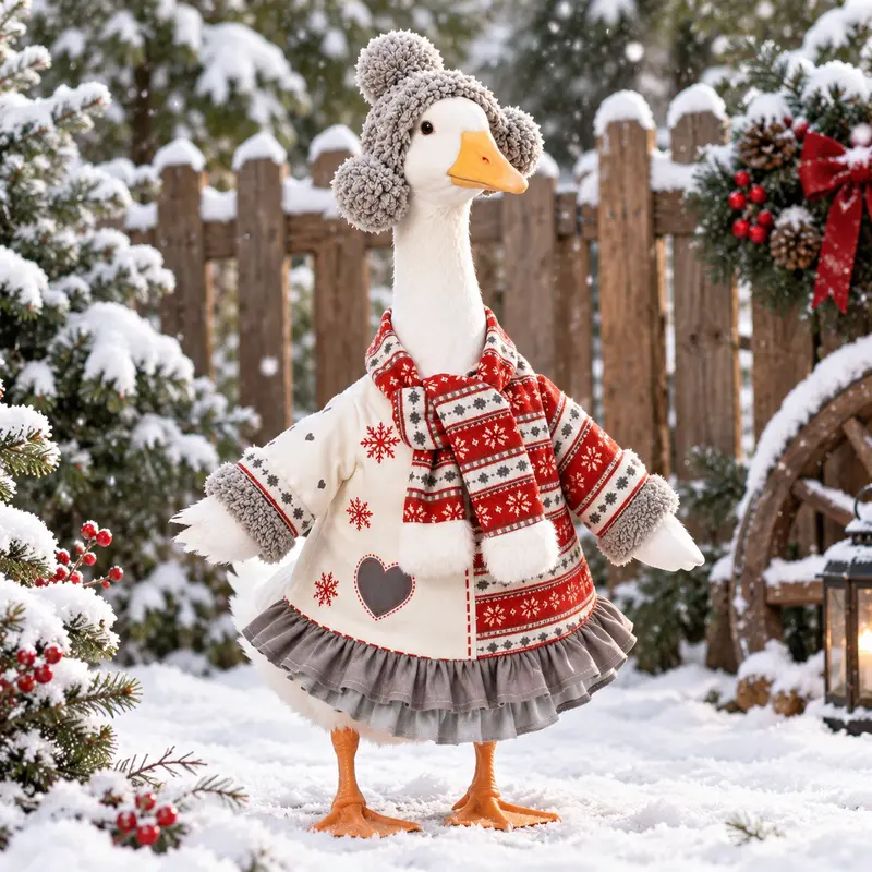 23 Inch Porch Goose Winter Christmas Costume, Snowflake Pattern Knit Hat with Pom Pom & Scarf Set, Festive Goose Outfit with Plush Cuffs & Ruffle Hem, Decorative Garden Ornament for Holiday Home Lawn Decor Men's Business Round Analog Watch,sohochic