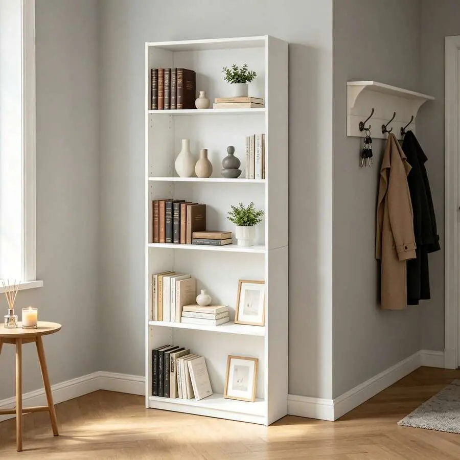 5 Tier White Bookcase With Adjustable Shelves Sturdy Storage Shelving Unit For Living Room Bedroom Home Office Organization