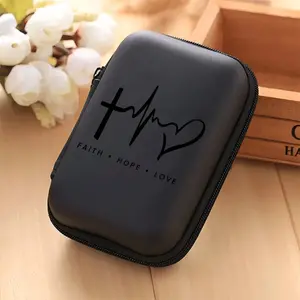 A beautiful and cool love line pattern storage box, essential for office and travel! EVA material earphone/data cable/charger storage box, compact design with mesh pockets, easy to organize charging cables