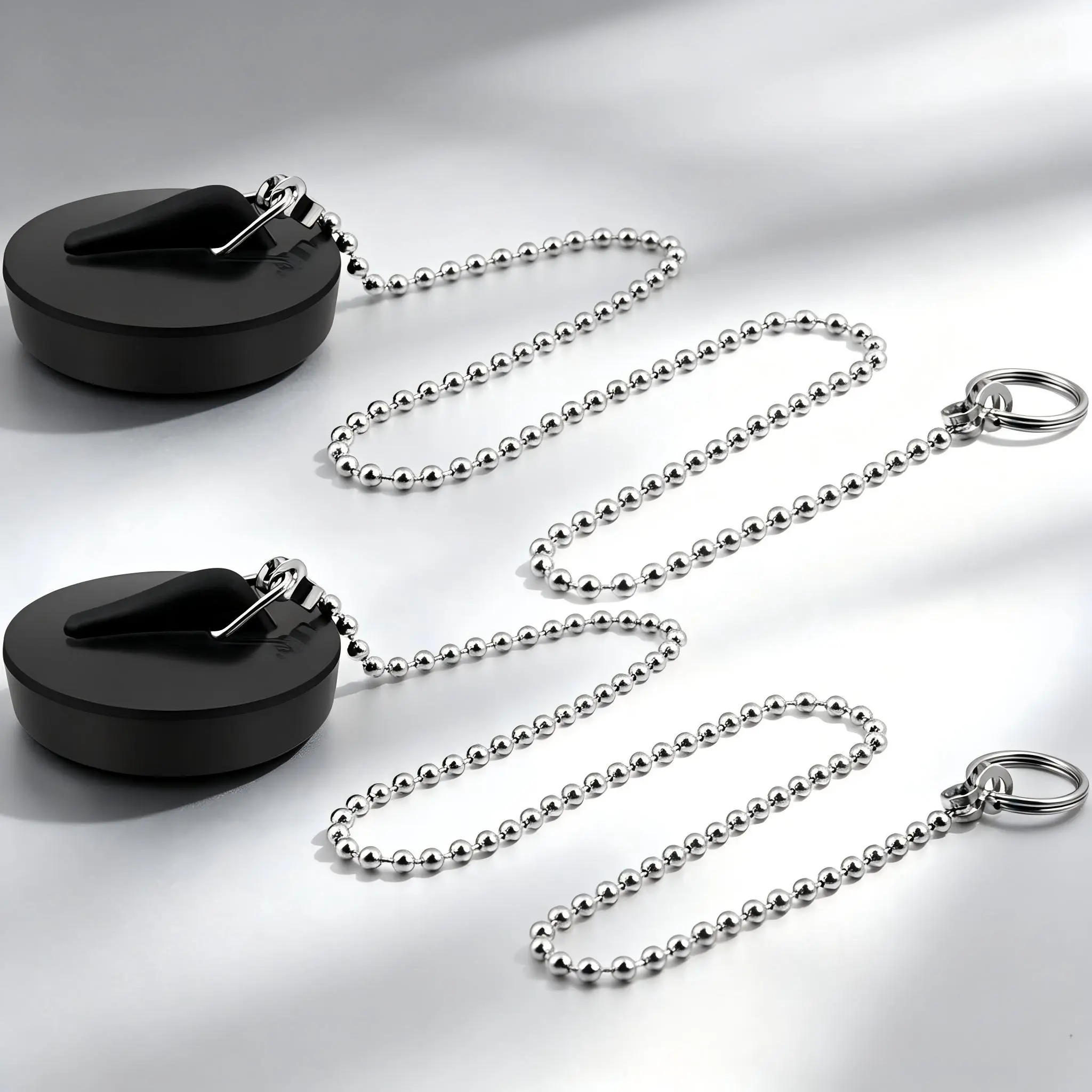 2-Pack Universal Sink Plugs, Rubber Bathtub Stopper with Stainless Steel Chain, Bathroom Drain Plug, Sizes 1.57-1.77 Inches, Chain 16.5 Inches