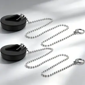 2-Pack Universal Sink Plugs, Rubber Bathtub Stopper with Stainless Steel Chain, Bathroom Drain Plug, Sizes 1.57-1.77 Inches, Chain 16.5 Inches