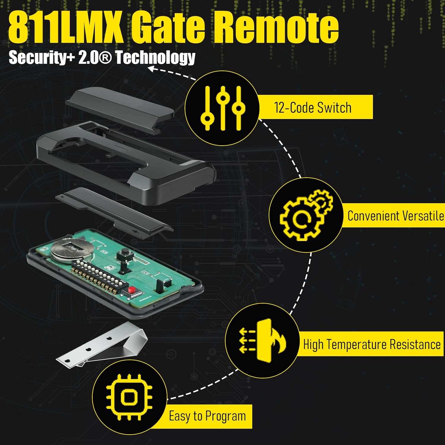 811LMX Gate Remote for liftmaster, 12-Code  Replaces 811LM, 811LMX Gate Opener Remote Compatible with 850LM/ 860LM Receivers, Using + 2.0 Technology, 390 MHz and 315 MHz, 2pack