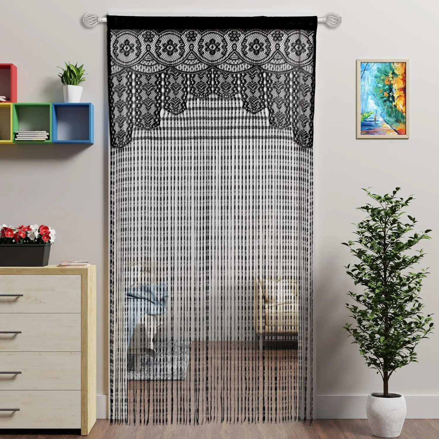 Lace Door String Curtain for Doorways,Bohemian Curtains Window Wall Closet Bedroom Kitchen Hippie  Panels Boho Room Divider