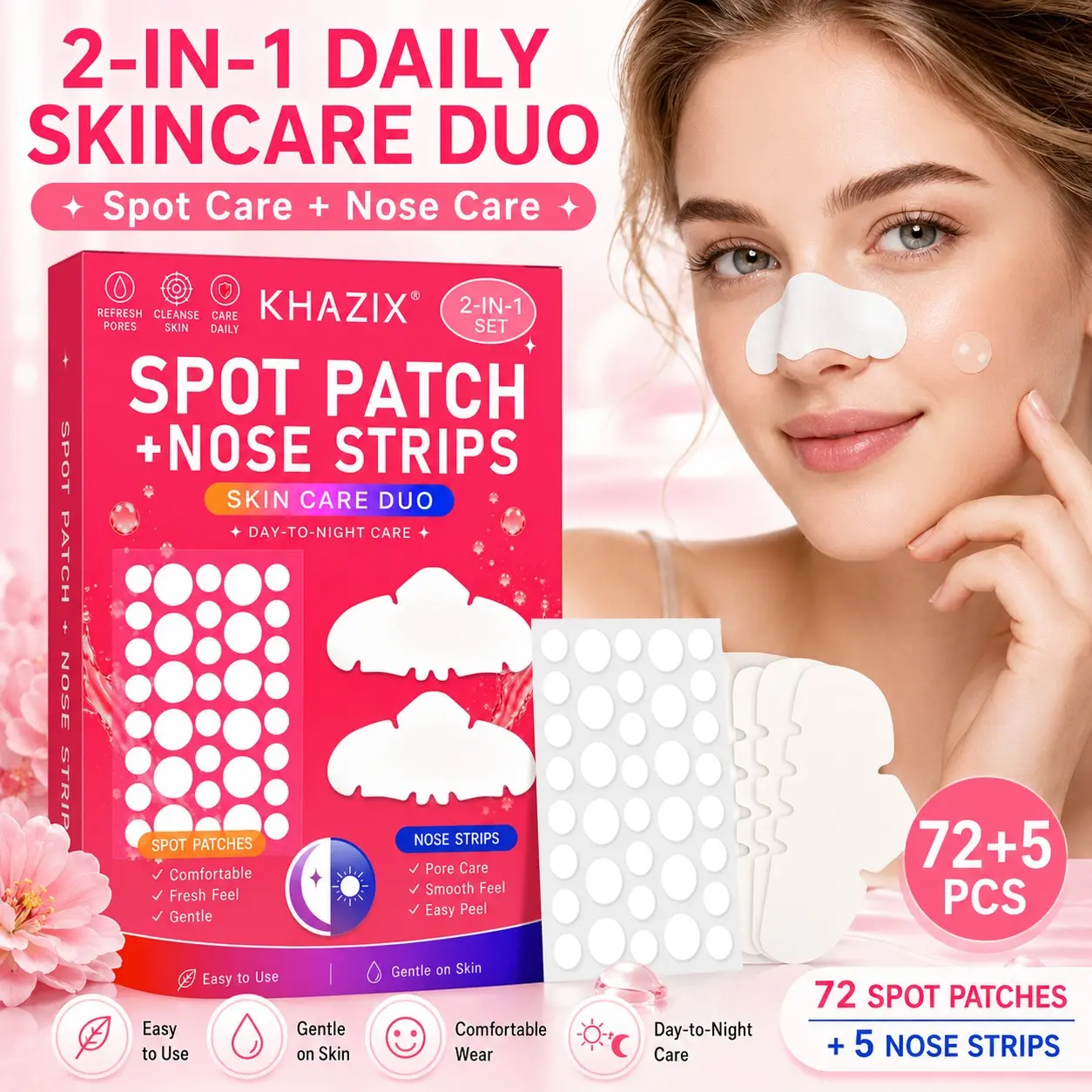 72+5pcs Acne Patches Combo, Acne Pimple Patch, Deep Cleans Blackheads, Blackhead Removal, Shrinks Pores, Covers Blemishes, Oil Control Facial Care, Suitable for All Skin Types