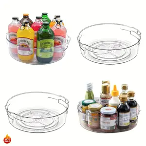 4 Pack Upgraded 11.5 Inch Clear Lazy Susan Turntable Organizer with Handle & Raised Rim, Rotatable Spice Storage Tray for Kitchen, Pantry, Fridge, Bathroom & Dining Table