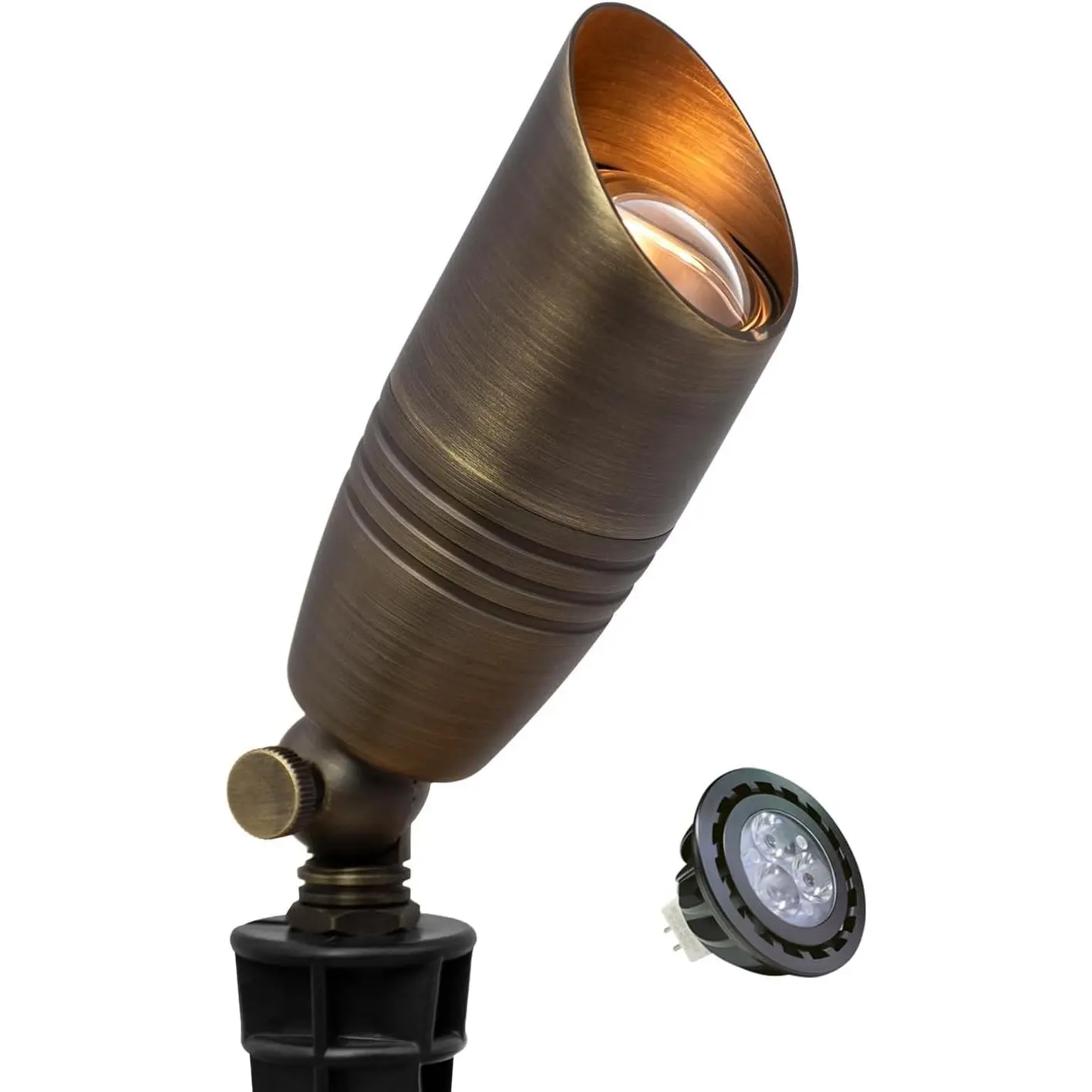 Brass Landscape Spotlights 1-Pack with MR16 Bulb(S02), 12V Low Voltage Landscape Lighting LED Outdoor Spot Uplights for House and Tree,PVC Ground Stake and Wire Connector Included, 5W 2700K