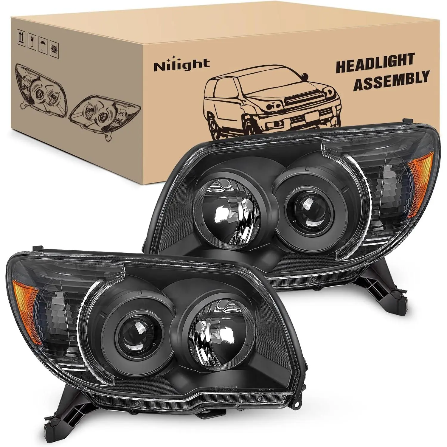 Nilight Headlights Assembly for Toyota Highlander 2008 2009 2010 Headlamp Black Housing Amber Reflector, Automotive, Headlight Waterproof