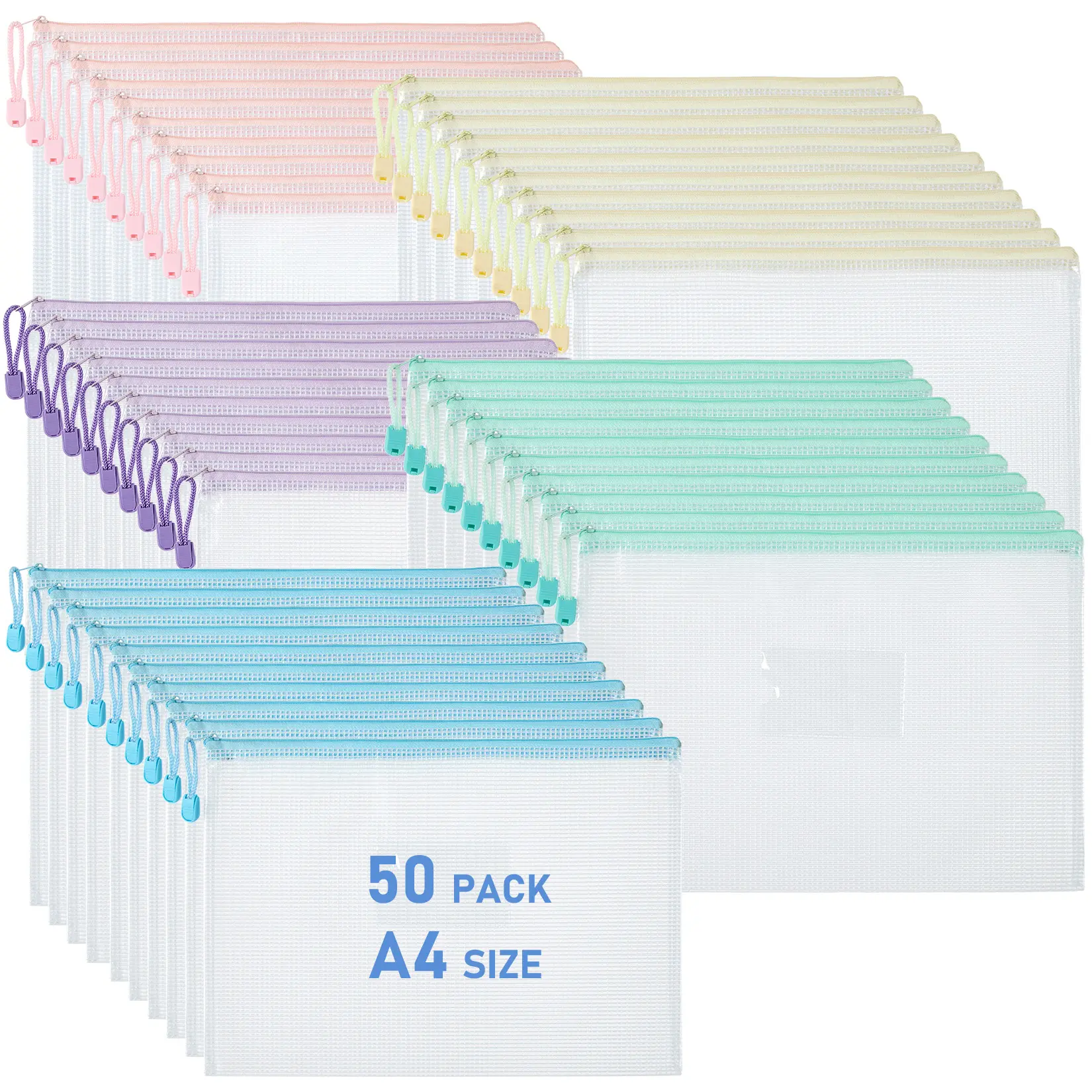 50-Pack Waterproof Mesh Zipper Bags – A4 Letter Size Document Organizers, Ideal for Office, School, and Home – Great for Puzzles, Games, Crafts & Everyday Storage