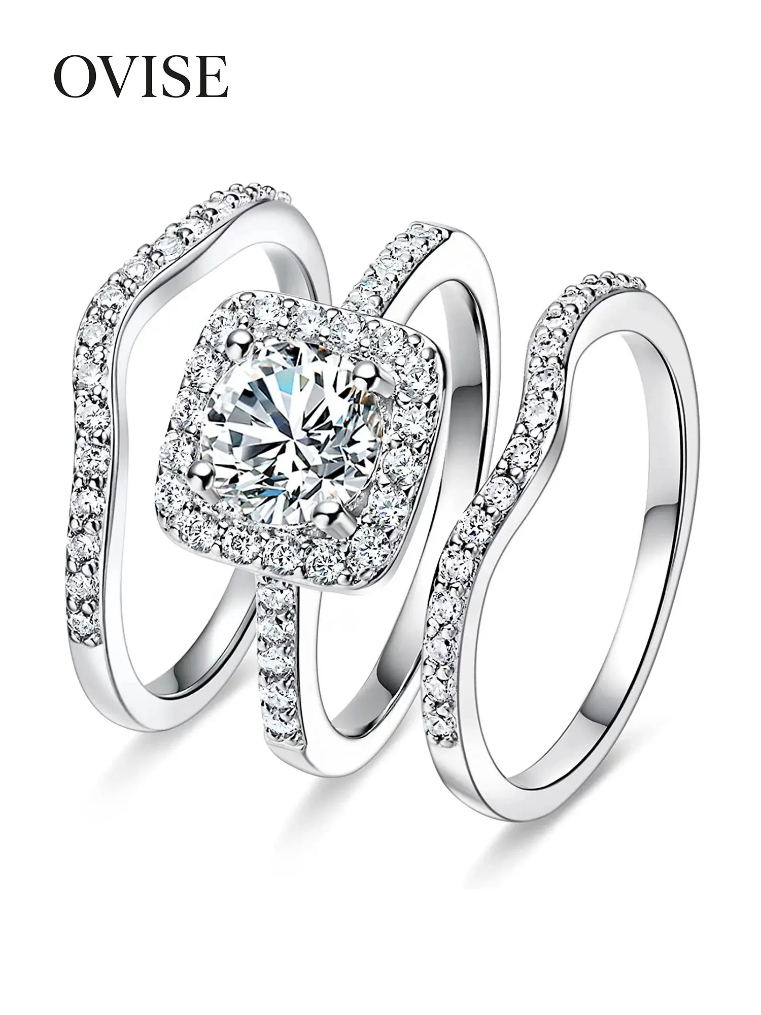 3 Pcs/Set Romantic Cubic Zirconia Ring Set For Women For Wedding Party Jewelry Valentine's Day Gift