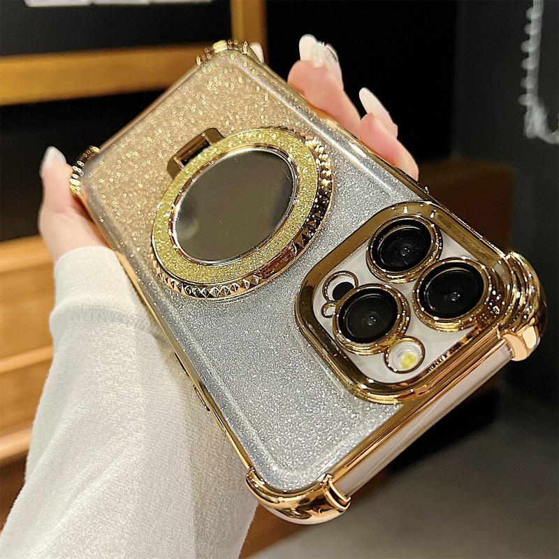 OREKROY Mirror Bling Case Ring Kickstand MagSafe Cover For iPhone 16 Pro Max 15 14 13 12,Anti-fall Shockproof Bling-bling twinkle Phone Cover,Phone Accessories OREKROY Mirror Bling Case Ring Kickstand MagSafe Cover For iPhone 16 Pro Max 15 14 13 12,Anti-fall Shockproof Bling-bling twinkle Phone Cover,Phone Accessories