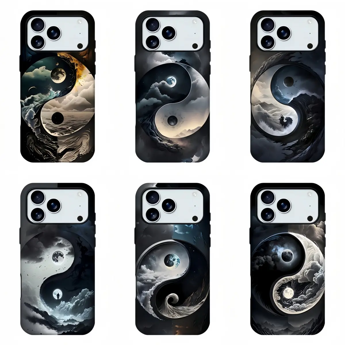 Yin Yang Tai Chi Landscape Phone Case,Models Oriental Zen Aesthetic Phone Shell,Chinese Traditional Taoism Cloud Ocean Mountain Moon Cosmic Scenery Dark Art Print Shockproof Protective Cover For iPhone 11-17 Pro Max, Samsung S21-S26, Stylish Girly Gift