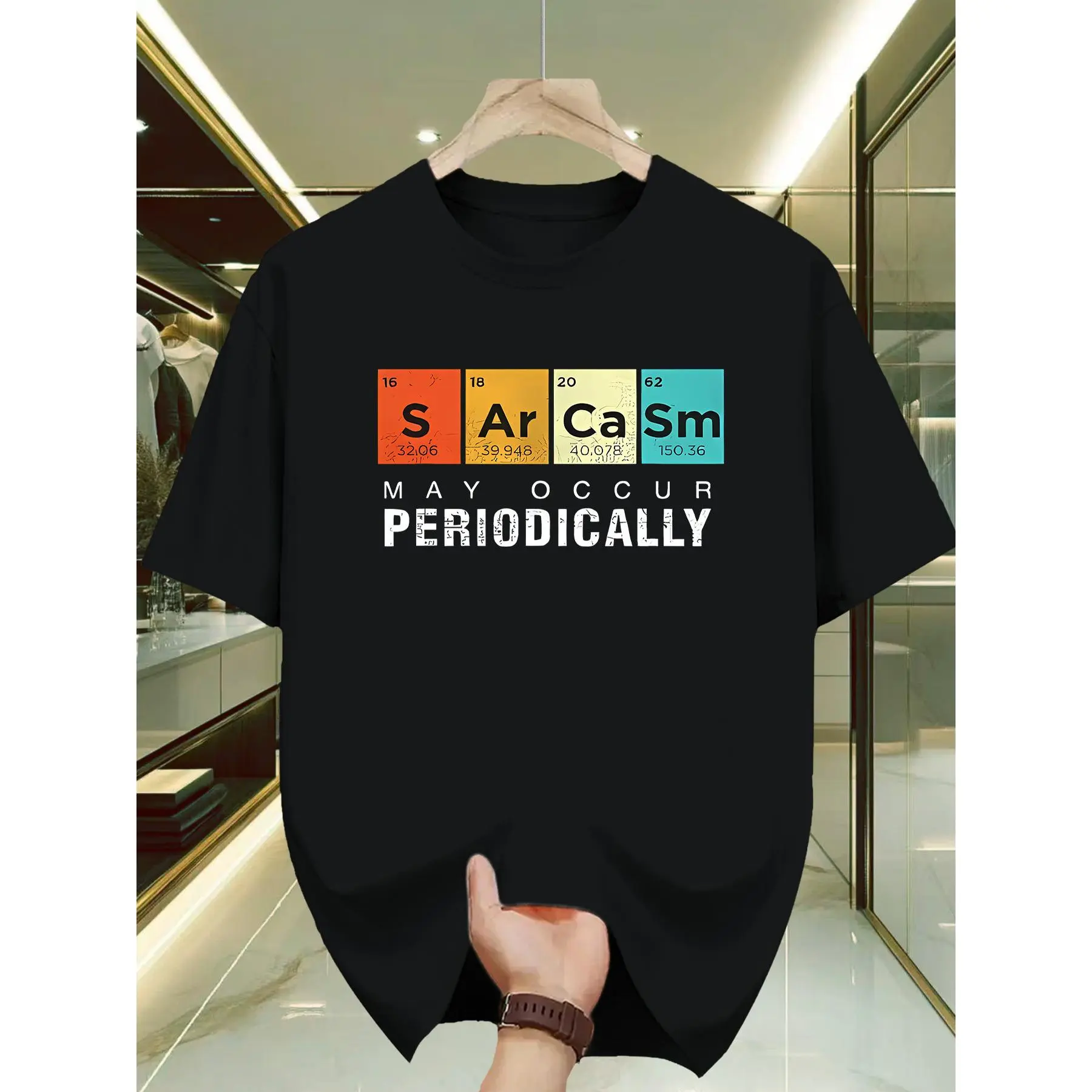 Men'S Science Humor Periodic Table Pattern T-Shirt - Made from Slightly Stretchy Fabric, Comfortable for All Seasons with a Round Neck, Featuring a Design with 'Ironic' Elements, Suitable for Gym And Casual Wear - Adult Funny Chemistry-Themed Top