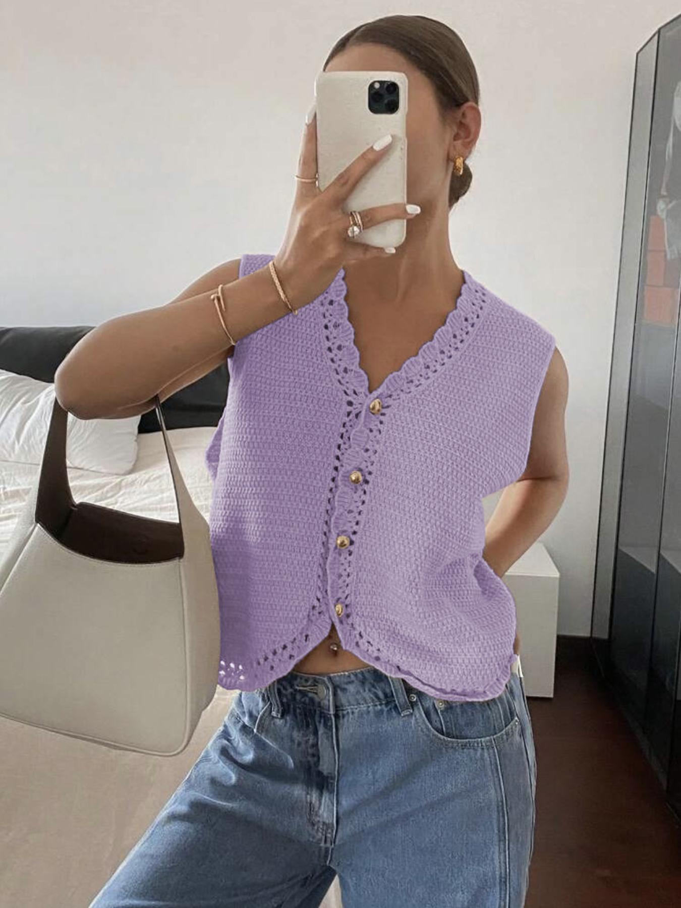 Women's Plain Crop Sweater Vest, Casual Sleeveless Cropped Knitwear for Spring & Fall, Fashion Women's Knit Clothing for Daily Wear