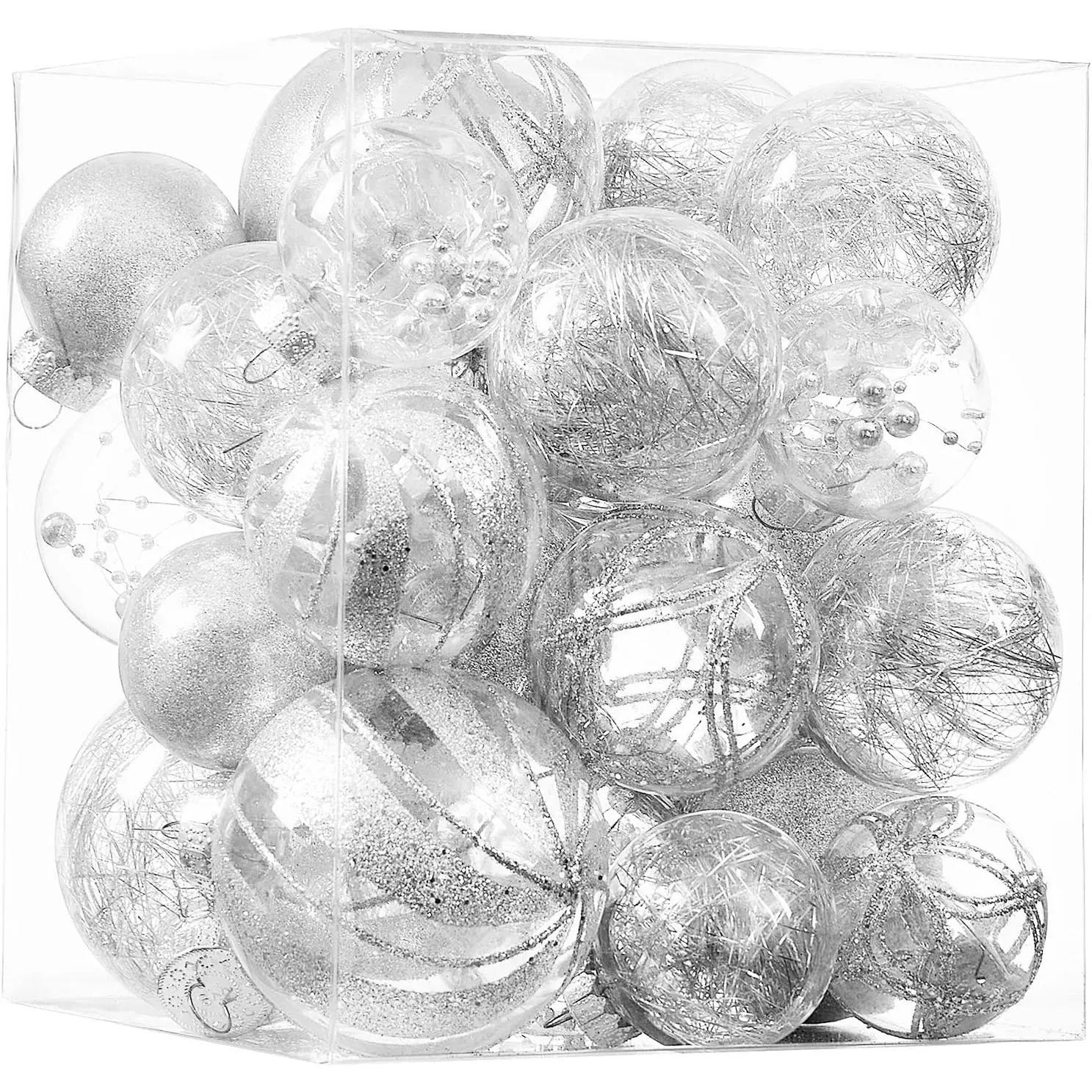 Clear Christmas Ball Ornaments,24ct Shatterproof Plastic Decorative Christmas Ornaments  Xmas Tree Baubles Set with Stuffed Delicate Glittering Decorations for Holiday Party  Decor ()