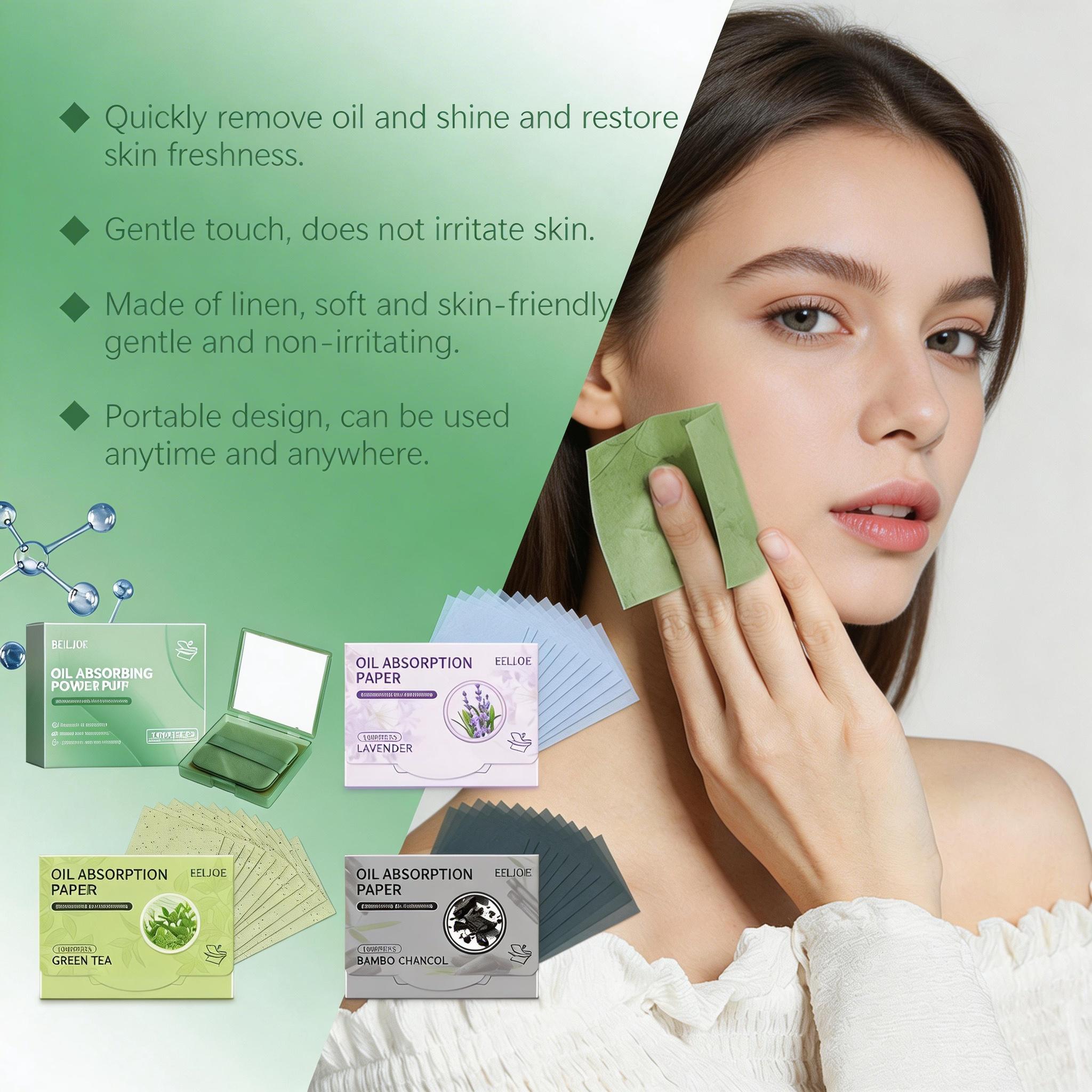 OUHOE Oil Blotting Sheets Linen Fiber Natural Absorption Adhesive Strip Easy Peel Makeup-Friendly No Powder Removal Controls Shine Boosts Confidence Gentle for All Skin Types