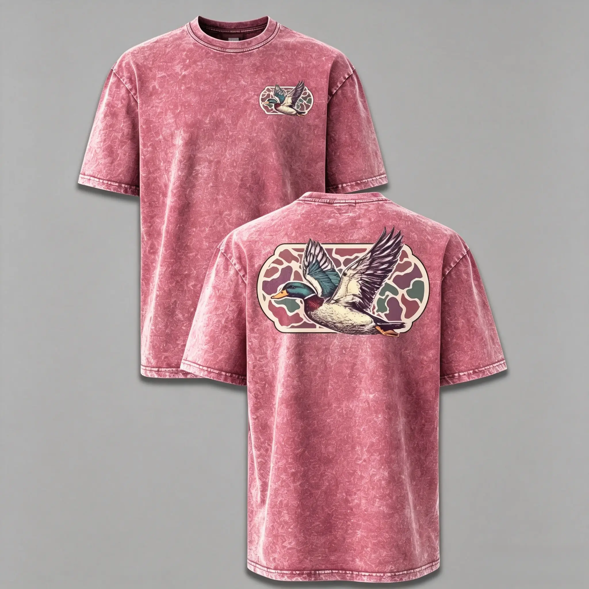 Vintage Washed Mallard Duck Camo Frame T-Shirt – Oversized Waterfowl Hunting Graphic Tee for Men, Casual Southern Outdoor Shirt, Gift for Duck Hunters & Waterfowl Enthusiasts