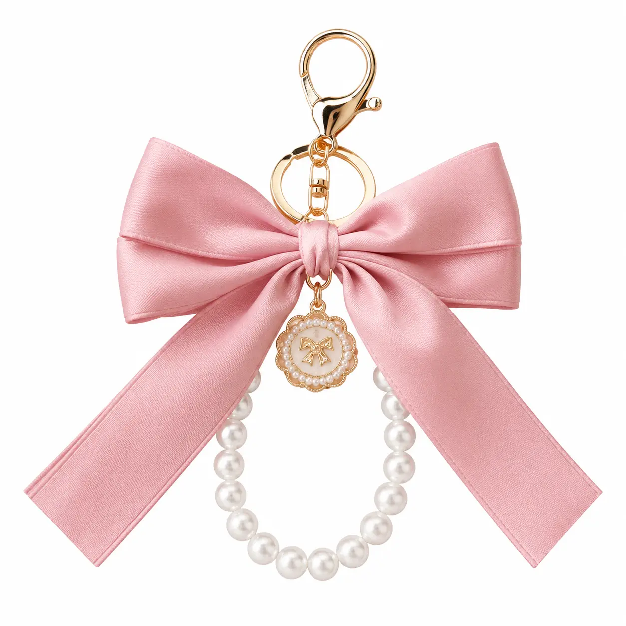 Women's Elegant Wristlet Keychain - Delicate Alloy Bow, Genuine Pearls Accents, Soft Ribbon Detail, Lightweight Durable Fabric, Car Key Ring/Bag Charm for Prom Event, Daily Use, Bow Shape