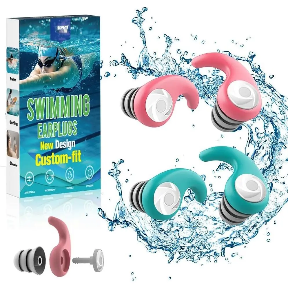 Swimming Ear Plugs for Adults , 3 Pairs Soft  |  swim earplugs for pools, surfing, diving, showering and water , Keep Water Out and Ear Protection
