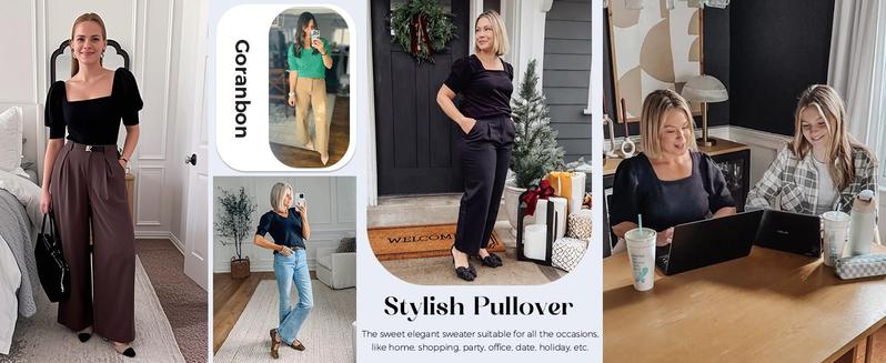 Imily Bela Women's Puff Short Sleeve Sweater Tops 2023 Spring Summer Trendy Square Neck Casual T Shirts Blouses