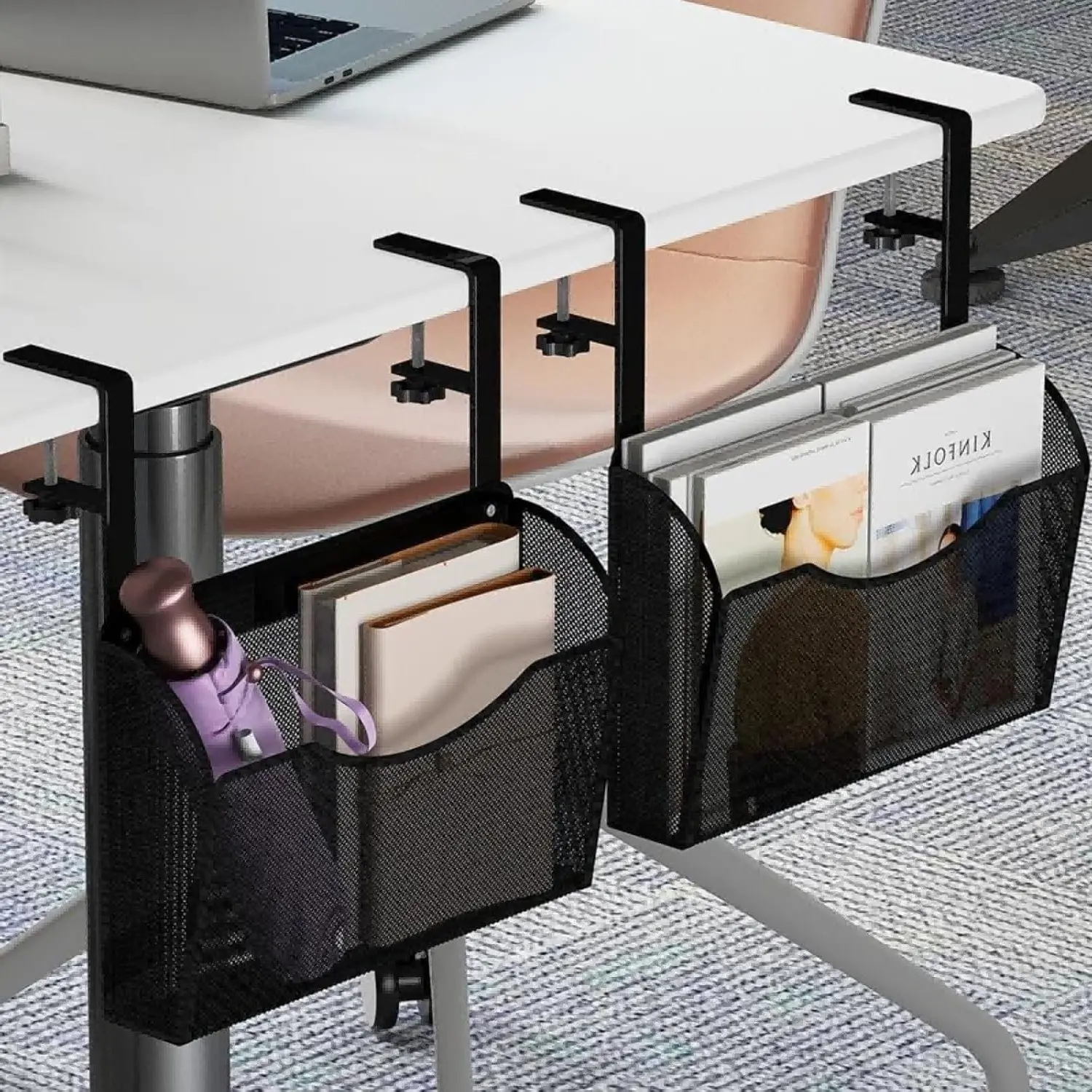 Under Desk Drawer, Hanging Desk Organizer, Clamp On Mesh Metal Storage for Office and Home, BlackGift