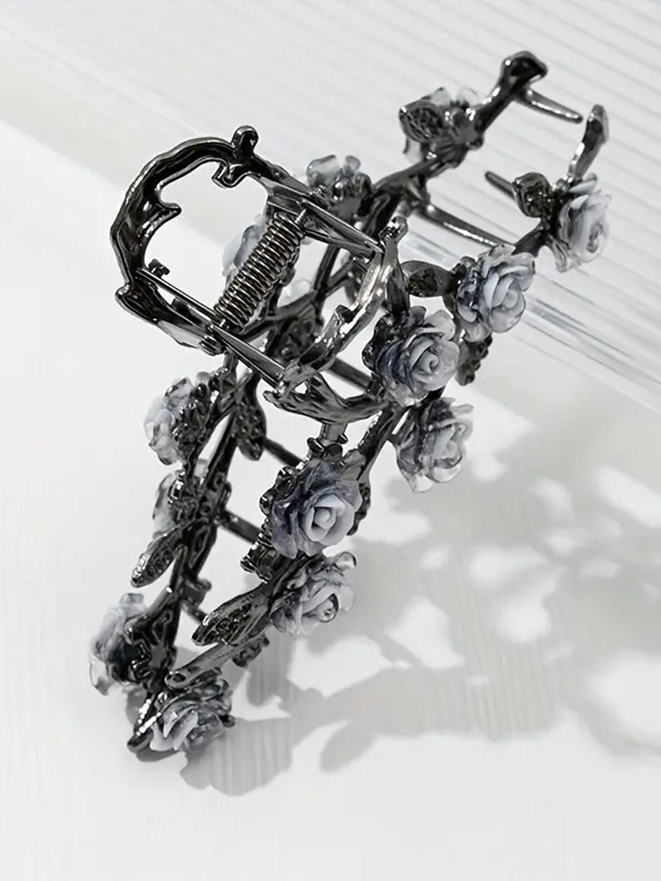 Fashion Flower Decor Hair Claw, Elegant Thorns Rose Design Hair Accessories for Women & Girls, Cute Lovely Hairwear for Daily Used