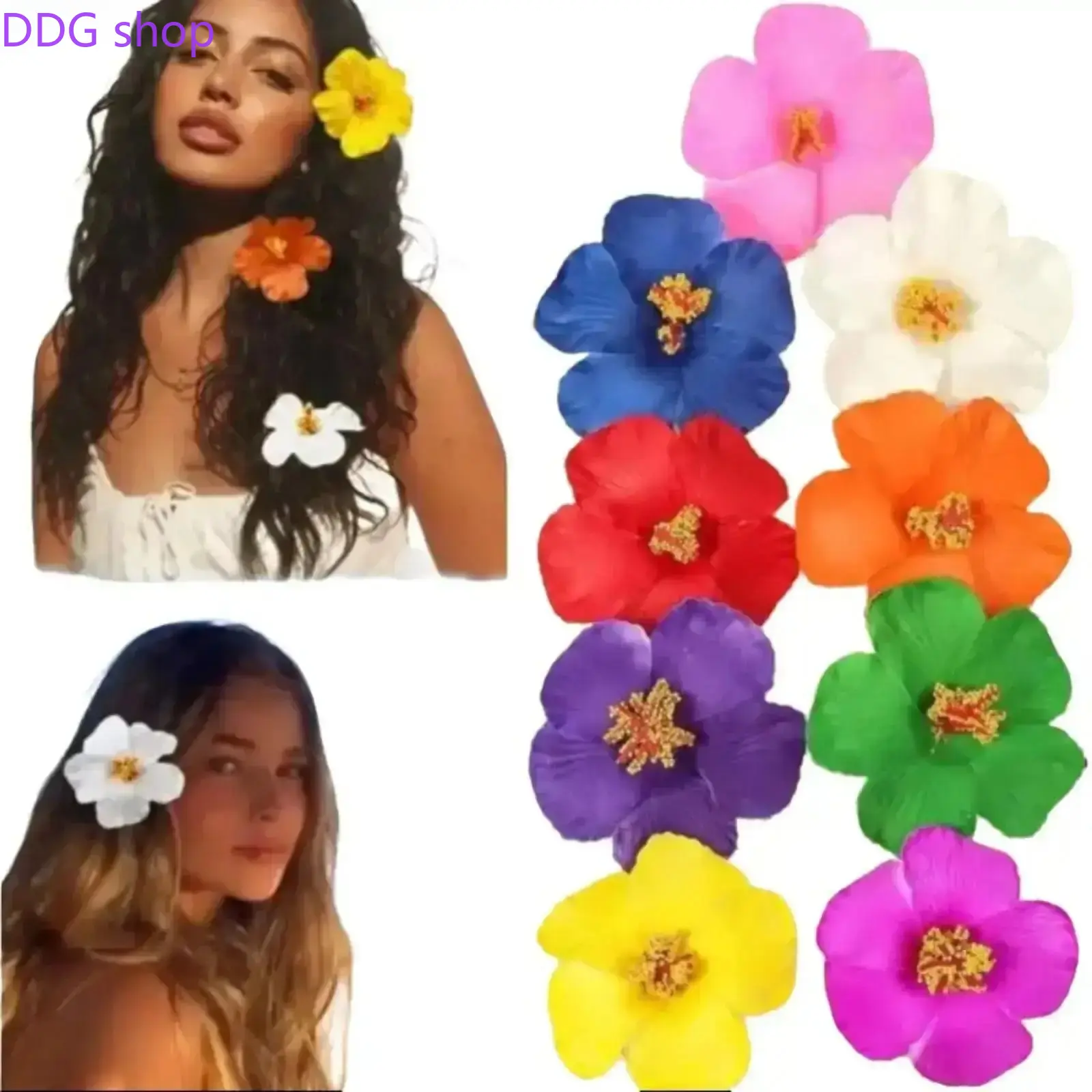 Tropical Boho Hibiscus Flower Hair Clips Set (4/9 Pcs), PVC Decorative Hairpins with Gem Accents - Lightweight, Waterproof Accessory for Summer Beach and Daily Wear, Hibiscus Flower Clip, Unisex, Waterproof Clip