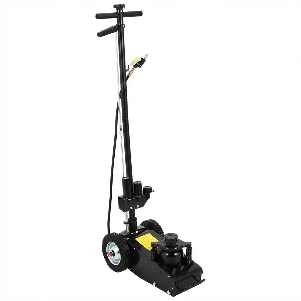 22 Ton Air Hydraulic Floor Jack – Heavy Duty Low Profile 9" – Dual Air/Manual Operation – 44,000 lbs Capacity – 4 Adapters – 46" Adjustable Handle – Rubber Wheels – Ideal for Trucks & Tractors