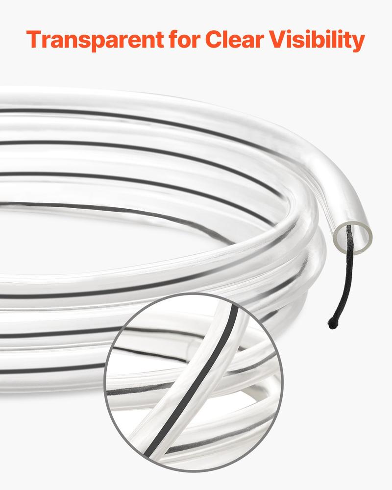 VEVOR Clear Vinyl Tubing, 1/2" ID x 5/8" OD, 10FT Plastic PVC Tubing, Flexible and Cuttable Clear Hose, 1/16 in Wall Thickness, High-strength PVC Material for Aquarium Irrigation Swimming Pool Lab