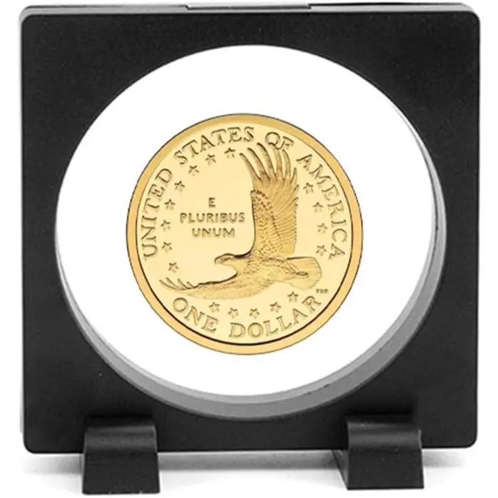 OSOPOLA Modern Floating Medallion Display Case, Transparent 75x75mm Window Collectible Holder, 90x90mm Outer Frame Presentation Box for Medallions Stones (CS08SL)